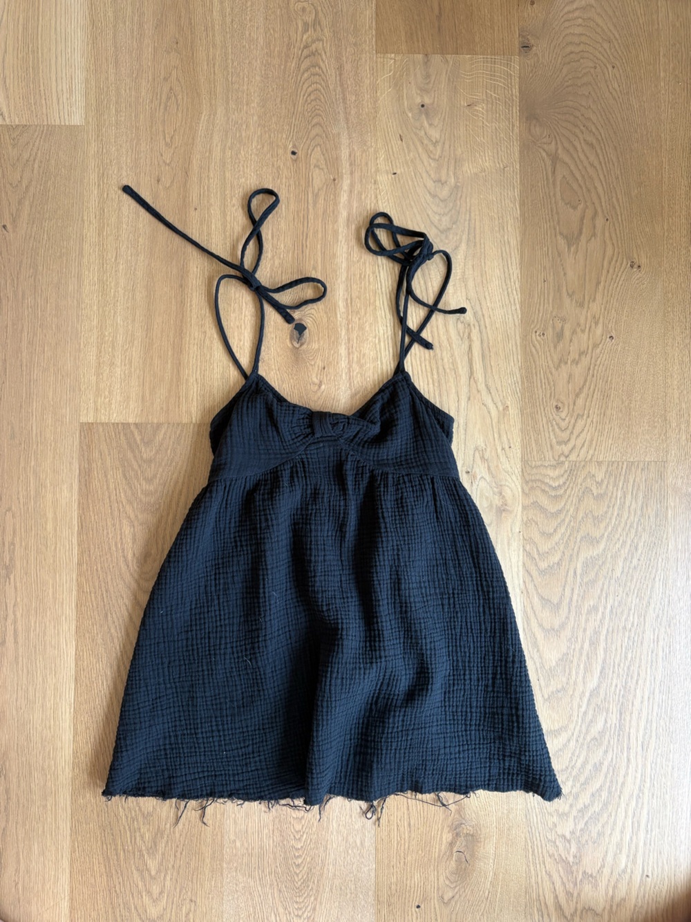 SHEIN Black Tie-Strap Cotton Gauze Sundress